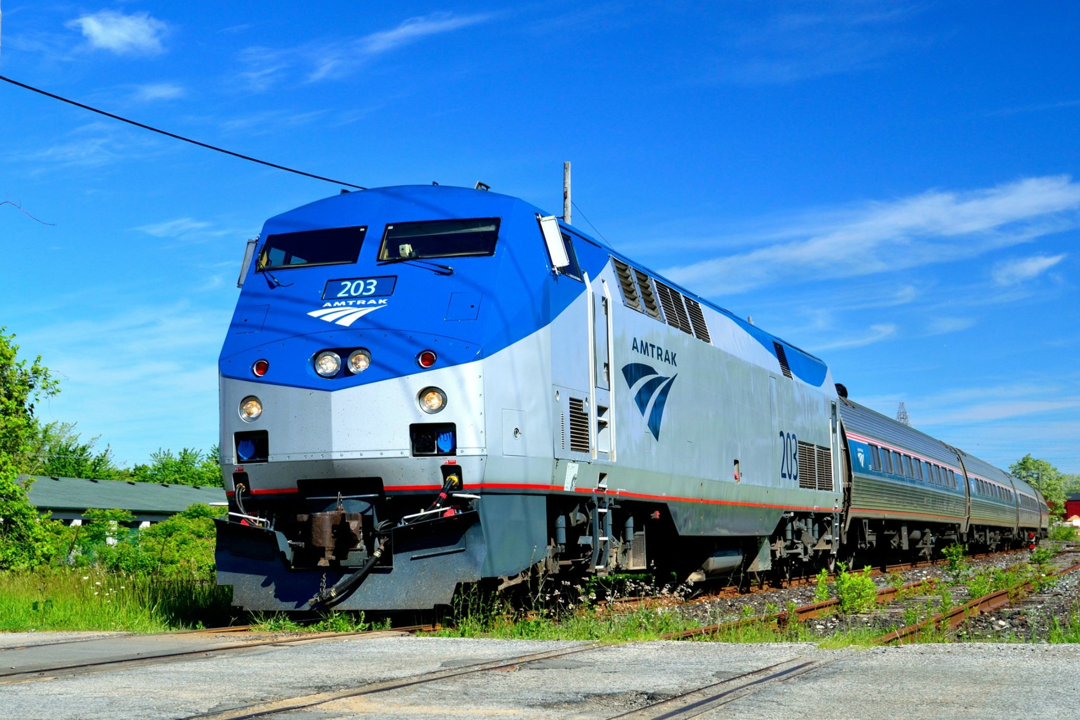 Amtrak train on rails