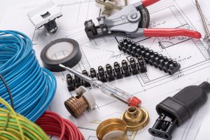 Assortment of tools and wiring equipment